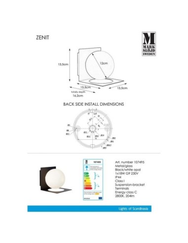 Applique Led murale étanche design Joakim Thedin noire - Markslöjd - Zenit Leluminaireled.com