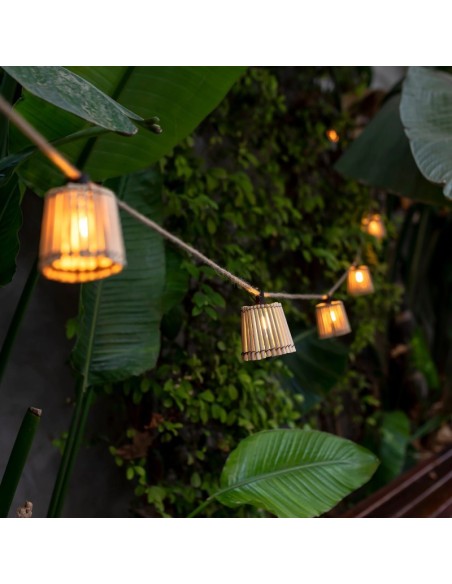 Guirlande lumineuse étanche cable 10 ampoules cordon jute solaire - New Garden - Okinawa Leluminaireled.com