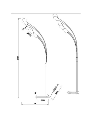 Lampadaire Led 5 lampes culot E14 - Trio - Dito Leluminaireled.com