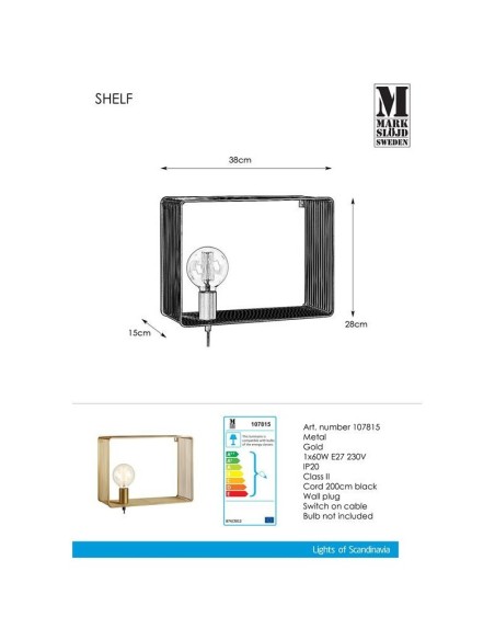 Applique Led noire culot E27 - Markslöjd - Shelf Leluminaireled.com