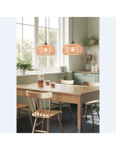 Suspension Led métal et rotin culot E27 - Trio - INGA Leluminaireled.com