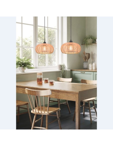 Suspension Led métal et rotin culot E27 - Trio - INGA Leluminaireled.com