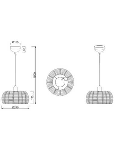Suspension Led métal et rotin culot E27 - Trio - INGA Leluminaireled.com