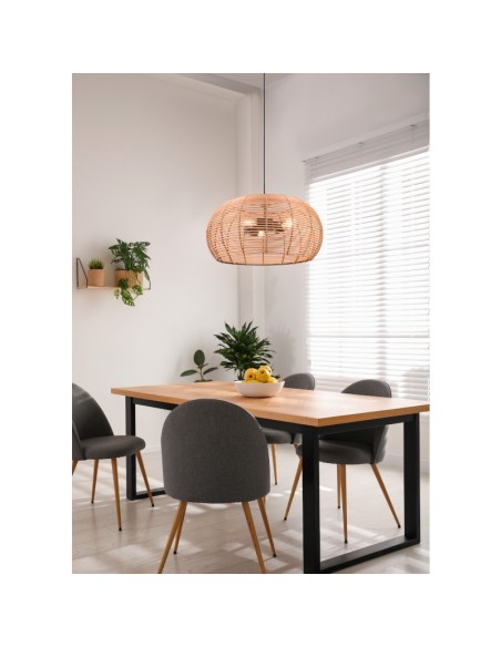 Suspension Led métal et rotin culot E27 - Trio - INGA Leluminaireled.com