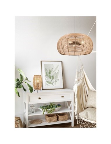 Suspension Led métal et rotin culot E27 - Trio - INGA Leluminaireled.com