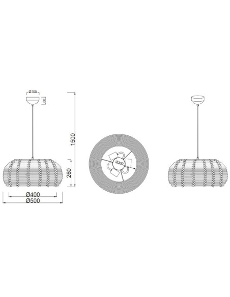 Suspension Led métal et rotin culot E27 - Trio - INGA Leluminaireled.com