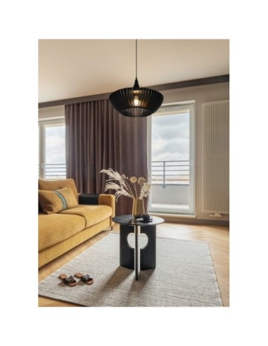 Suspension Led métal et lamelles de bois noire E27 - Trio - Colino Leluminaireled.com