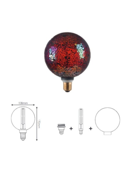 Ampoule décorative Led dimmable forme globe  E27  motifs mosaïque rouge - Girard-Sudron Leluminaireled.com