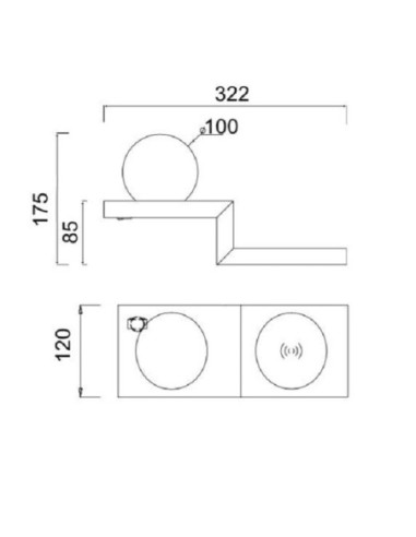 Applique Zanzibar blanche avec charge induction Mantra dessin technique dimensions