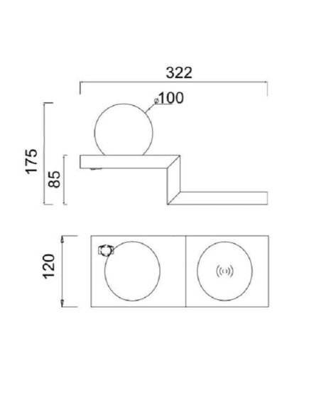 Applique Zanzibar blanche avec charge induction Mantra dessin technique dimensions