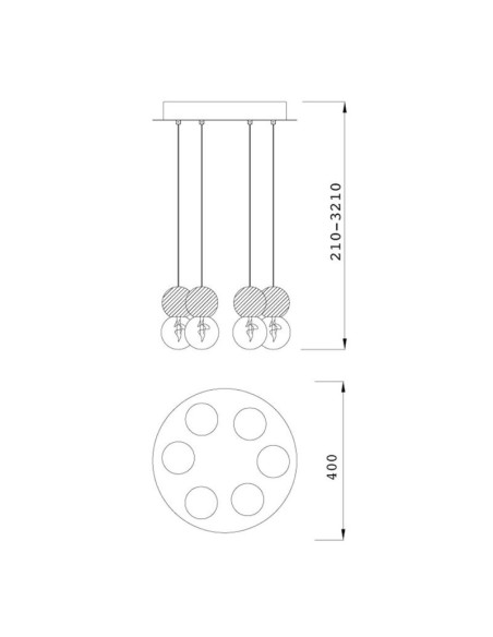 Suspension Galaxia Mantra - 6 points lumineux dessin technique dimensions