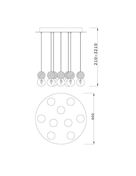 Suspension Galaxia Mantra - 9 points lumineux en ciment dessin technique dimensions