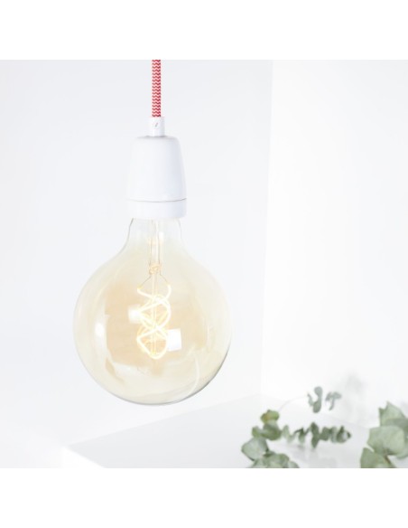 Suspension rétro béton rouge et blanc culot E27 - Girard-Sudron