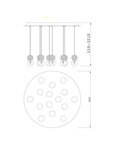 Suspension Galaxia Mantra - 15 points lumineux en ciment 15 x E27 IP20 dessin technique dimensions