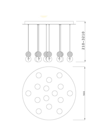 Suspension Galaxia Mantra - 15 points lumineux en ciment 15 x E27 IP20 dessin technique dimensions