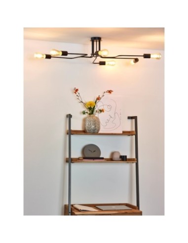 Lester de Lucide - Plafonnier métal noir 6 x E27