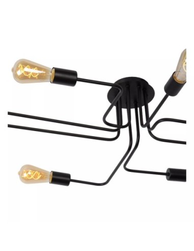Lucide - Lester - Plafonnier métal noir 8 x E27