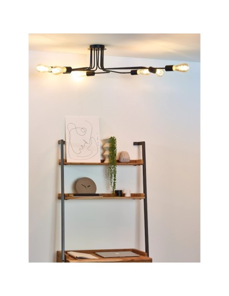 Lester de Lucide - plafonnier métal noir culot E27 - 8 points lumineux