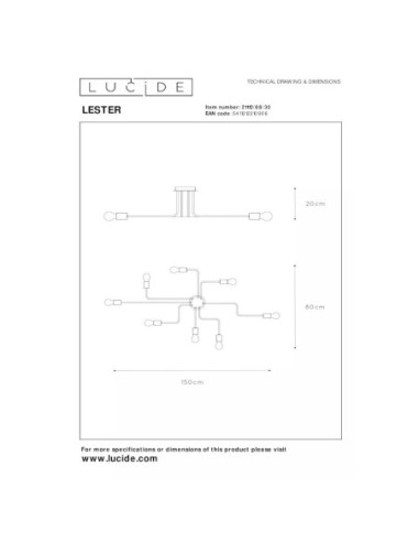 Plafonnier Lester 8 de Lucide - dessin technique