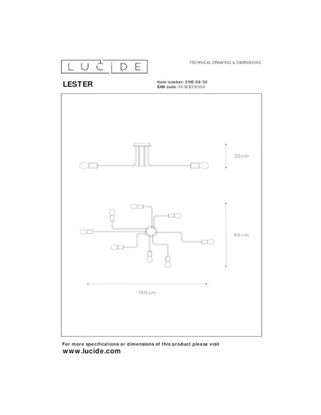 Plafonnier Lester 8 de Lucide - dessin technique