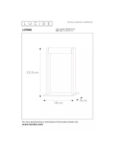 Loras - Lampe de table laiton or mat culot G9 - Lucide - dessin technique