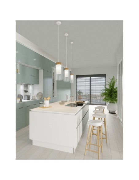 Mantra - Nora - Suspension Led verre et bois  culot E27