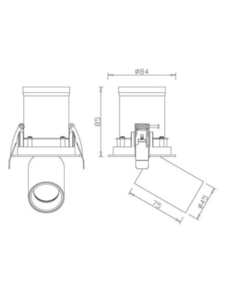Spot Led rond rétractable et orientable noir ou blanc - dessin technique - Mantra - Garda Leluminaireled.com