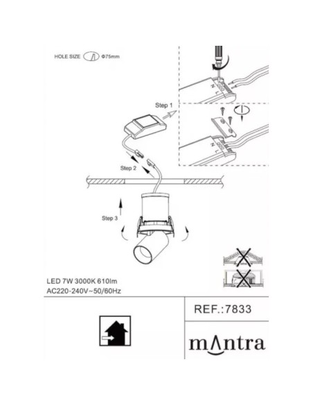 Spot Led rond rétractable et orientable noir ou blanc - 7 Watts ou 12 Watts - Mantra - Garda Leluminaireled.com