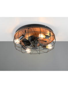 Plafonnier ventilateur Trondheim noir et bois Ø48 cm design moderne Trio