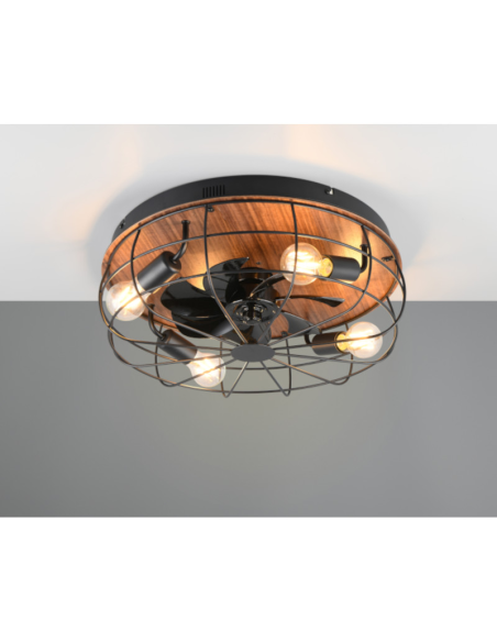Plafonnier ventilateur Trondheim noir et bois Ø48 cm design moderne Trio