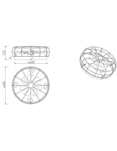 Plafonnier/ventilateur noir mat  - Trio - Trondheim - dessin technique Leluminaireled.com
