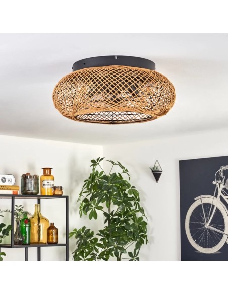 Plafonnier/ventilateur 3 vitesses vannerie  - mode été/hiver - Trio - Lillesand
