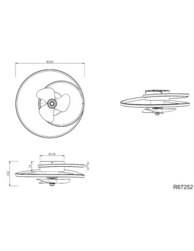 Trio - Sortland  - plafonnier-ventilateur - dessin technique