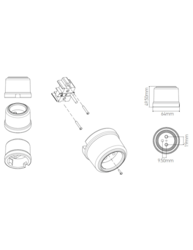 Prise porcelaine pose en saillie girard sudron dessin technique dimensions