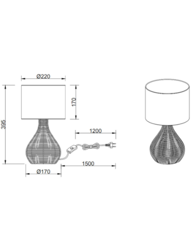 Lampe de table pied en rotin Sprout de Trio dessin technique