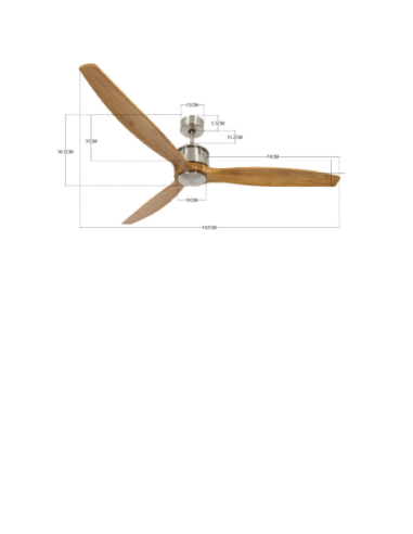 Ventilateur de plafond Led 6 vitesses bois  - Beacon - Akmani - dessin technique