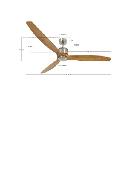 Ventilateur de plafond Led 6 vitesses bois  - Beacon - Akmani - dessin technique