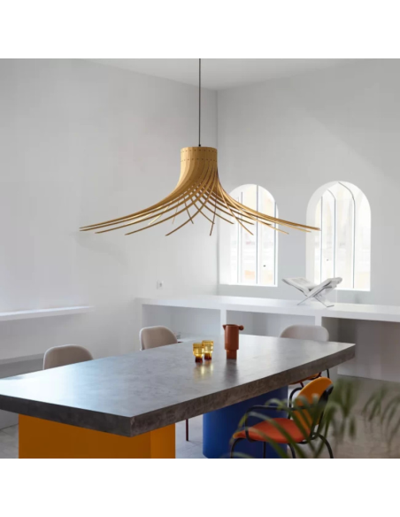 Piatoni - Rotond - grande suspension en bois naturel - culot E27