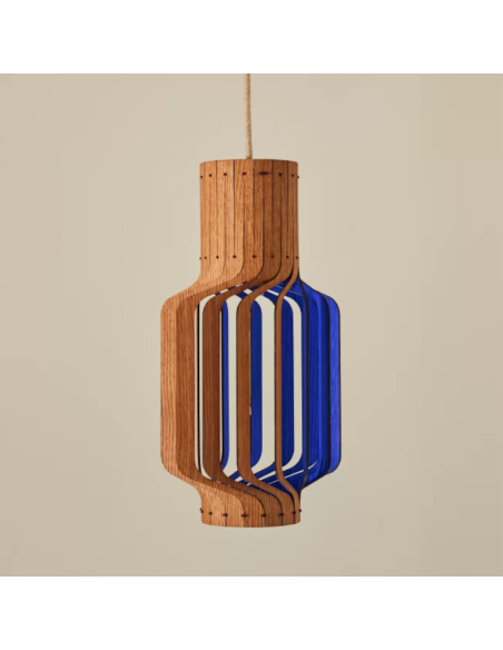 Suspension Led bois naturel et bleu - Piatoni - Tjinkwe Frad II