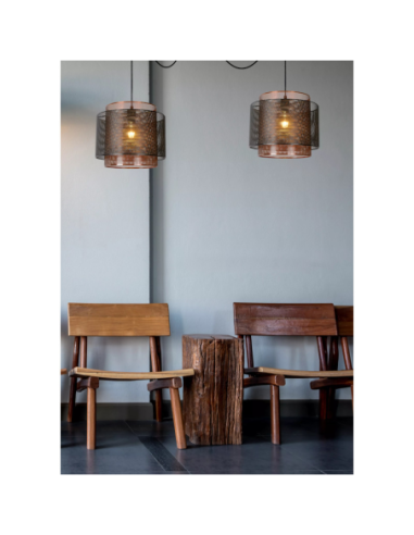 Suspension Orrin de chez Lucide 2x E27 60 W max en métal noir dessin technique dimensions avec fixation en plastique