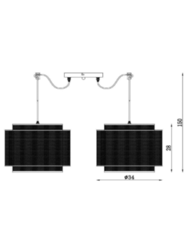 Suspension Orrin de chez Lucide 2x E27 60 W max en métal noir dessin technique dimensions