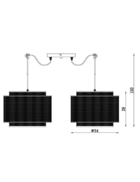 Suspension Orrin de chez Lucide 2x E27 60 W max en métal noir dessin technique dimensions