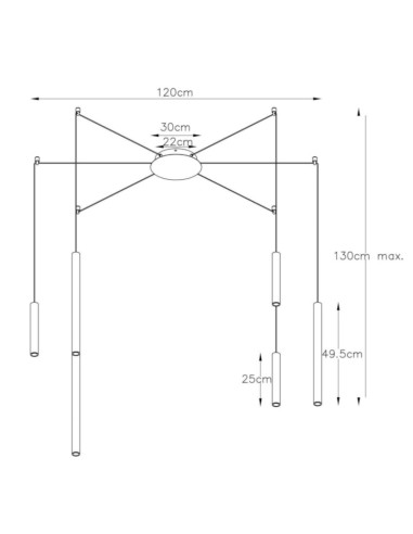 Suspension Led rouille Lorenz de chez lucide dessin technique