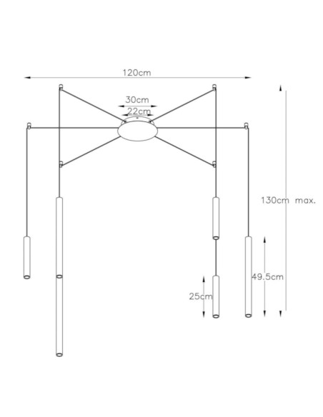 Suspension Led rouille Lorenz de chez lucide dessin technique