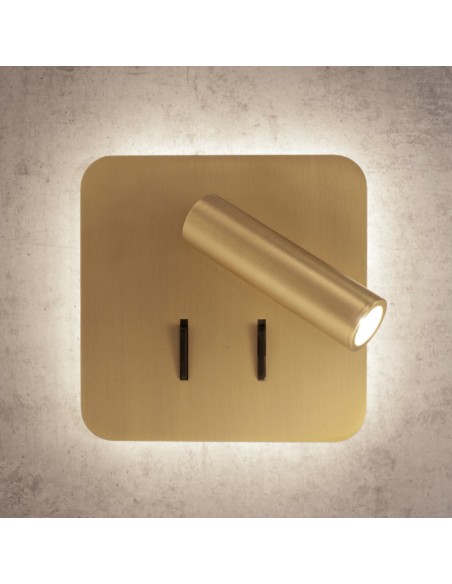 Mantra - Cayman - Applique murale intérieure liseuse Led carrée or mat