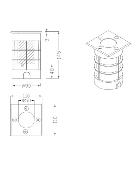 Belaja carré 3,5 watts de Trio - dessin technique
