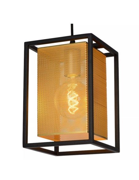 Suspension noire Sansa 1xE27 Lucide métal abat-jour cubique or