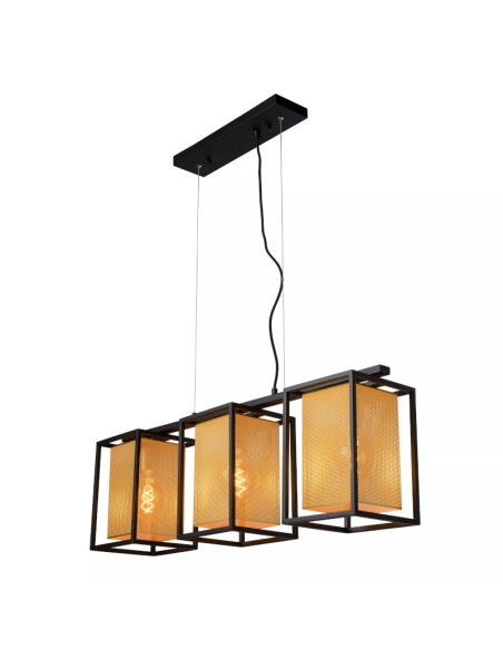 Suspension noire Sansa 3xE27 Lucide métal noir abat-jour or